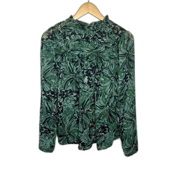 Maison d' Amelie Anthropologie sheer green tropical print blouse size XS - Picture 1 of 8